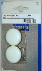 Twee nog verpakte kastdeur knoppen -- 30mm wit, Ophalen of Verzenden
