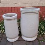 Set stoere, wit geglazuurde (buiten)potten.(48 + 41 cm.hoog), Ophalen, Gebruikt, Rond, Tuin