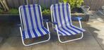 2 nieuwe lage Strandstoeltjes blauw/wit/grijs gestreept., Nieuw, Campingstoel