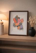 Ecoline tekening in houten lijst met passe partout, Ophalen of Verzenden