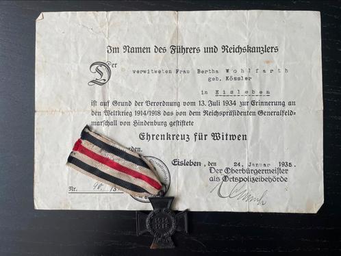 Wo1 Ehrenkreuz fur Witwen & Eltern; oorkonde en medailale, Verzamelen, Militaria | Tweede Wereldoorlog, Overige soorten, Lintje, Medaille of Wings