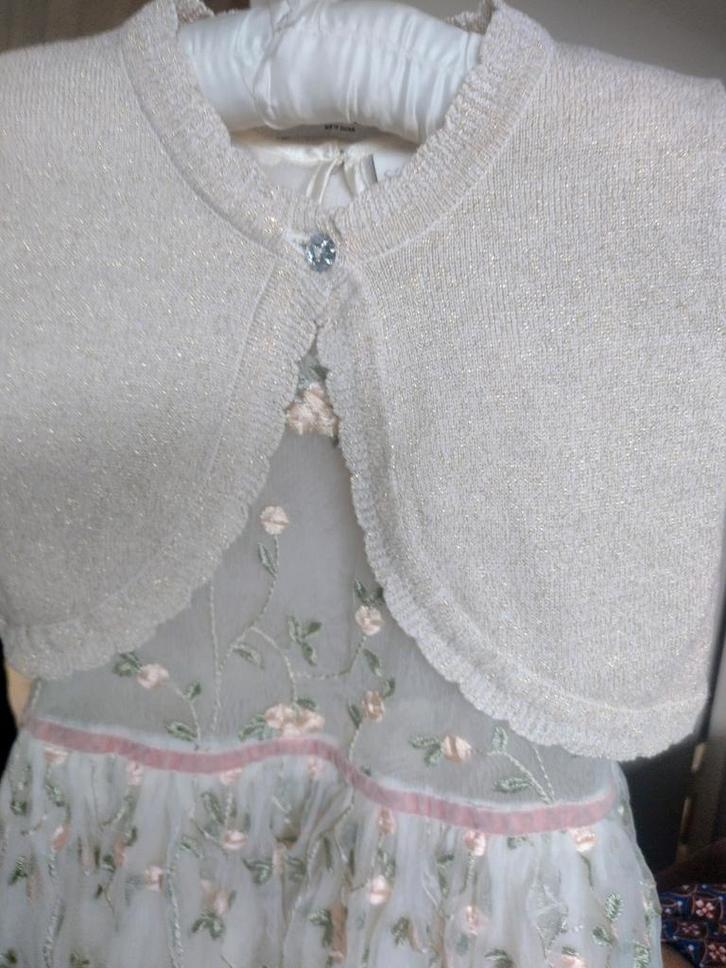 Feestjurkje met bolero, roomwit/bloemen, 98/104, Kinderen en Baby's, Kinderkleding | Maat 104, Gebruikt, Meisje, Jurk of Rok, Ophalen of Verzenden