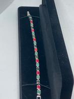 Zilveren Armband met Smaragd, Robijn en Saffier, Sieraden, Tassen en Uiterlijk, Armbanden, Ophalen, Info@zilver.com, 5646Ja, Met edelsteen