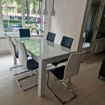 Strakke eettafelset met glasplaat – modern & compleet!, Huis en Inrichting, Tafels | Eettafels, Gebruikt, Vijf personen of meer