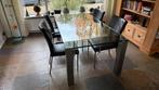 Glazen eettafel met 4 lederen stoelen - 100x200 cm, Huis en Inrichting, Tafels | Eettafels, Ophalen, 100 tot 150 cm, 150 tot 200 cm