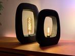 Unieke houten lamp met gloeispiraal - 2 maten, Verzenden, Zo goed als nieuw, Hout, Minder dan 50 cm