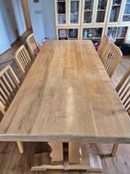 Massief eiken eettafel inclusief 6 stoelen, Ophalen, Eikenhout, 50 tot 100 cm, Zo goed als nieuw