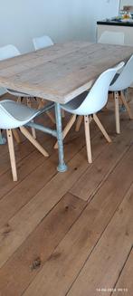 Steigerhouten tafel + 6 kuipstoelen Noors dessin160x95x85 cm, Rechthoekig, Hout, Ophalen