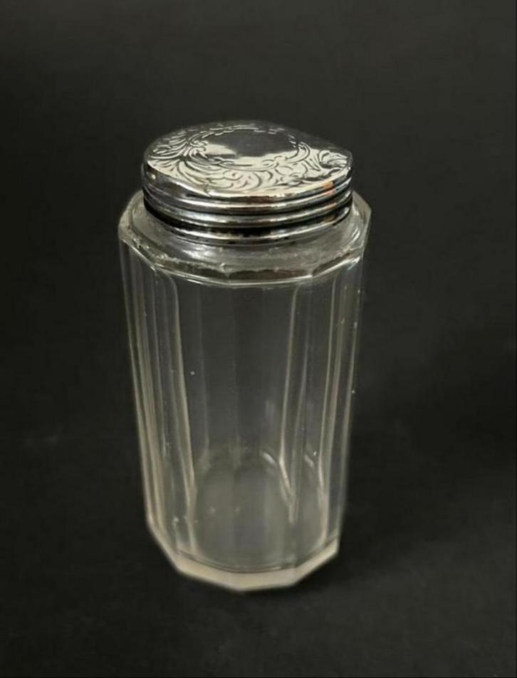 Kristal met Zilver Dressoir Potje, 1884, Antiek en Kunst, Antiek | Goud en Zilver, Zilver, Ophalen of Verzenden