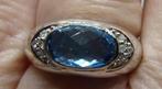 Massief witgouden ring met Diamanten en blauwe Topaas, Sieraden, Tassen en Uiterlijk, Ringen, 18 tot 19, Nieuw, Met edelsteen