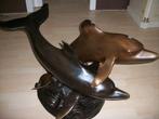 zware bronzen dolfijnen salontafel gesigneerd, Antiek en Kunst, Antiek | Koper en Brons, Ophalen