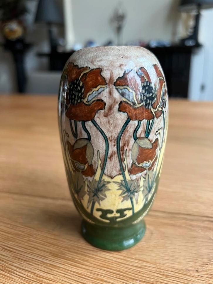 Purmerends Plateel Vaasje van Nicolaas Brandjes 1898., Antiek en Kunst, Antiek | Vazen, Ophalen of Verzenden