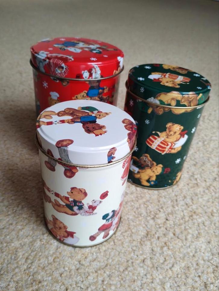 Vintage Kerstblikken Set van 3, Huis en Inrichting, Woonaccessoires | Kisten, Gebruikt, Minder dan 50 cm, Minder dan 50 cm, Minder dan 50 cm