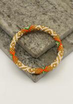 Glaskralen armband - goud, oranje en groen - RB109, Overige materialen, Verzenden, Nieuw, Nepalhandwerk.nl
