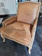 Cognac leren fauteuil met beige accenten, Ophalen of Verzenden