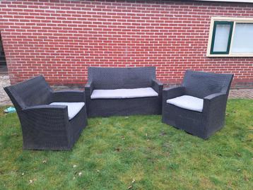 Zwarte tuinset 2 stoelen en 1 bankje loungeset beschikbaar voor biedingen