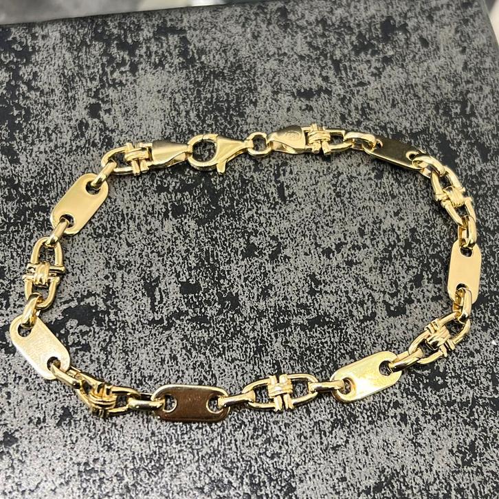 14k gouden armband flat magnum schakel massief italy, Sieraden, Tassen en Uiterlijk, Armbanden, Ophalen of Verzenden