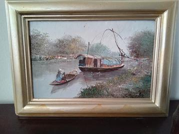 Aziatisch olieverf schilderij op doek beschikbaar voor biedingen