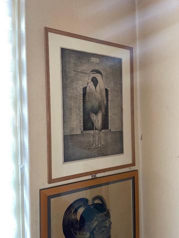 ART DECO Jan Wittenberg Blauwe reiger Kunstwerk Litho ! beschikbaar voor biedingen