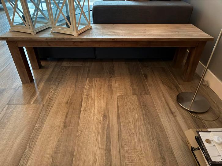 Teak houten bankje, Huis en Inrichting, Tafels | Sidetables, Zo goed als nieuw, 25 tot 50 cm, Rechthoekig, Ophalen