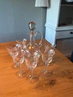 Antieke kristal geëtste wijnglazen (6) en bijbehorende karaf, Ophalen