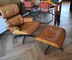 leren loungechair met leren hocker, Huis en Inrichting, Fauteuils, Ophalen, Hout, Zo goed als nieuw, 50 tot 75 cm