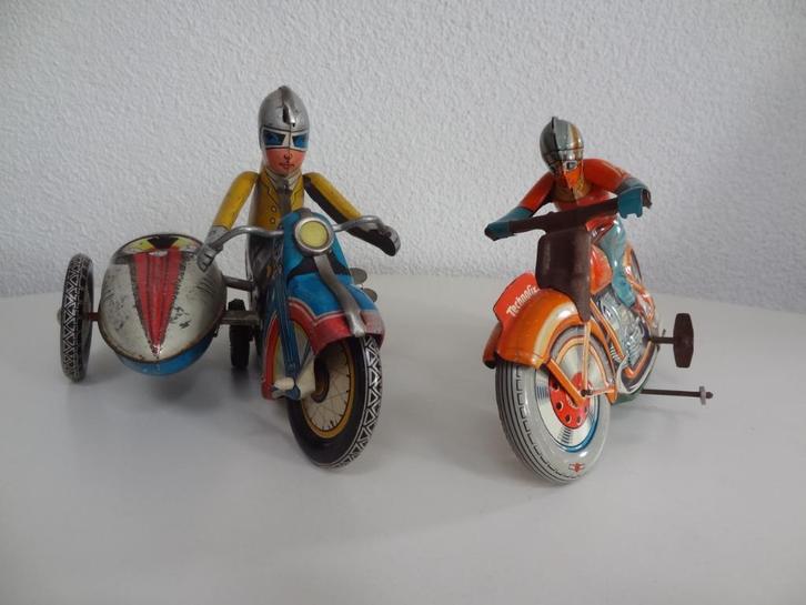2 blikken motoren 1 met zijspan technofix France jaren 50-60, Antiek en Kunst, Antiek | Speelgoed, Ophalen of Verzenden
