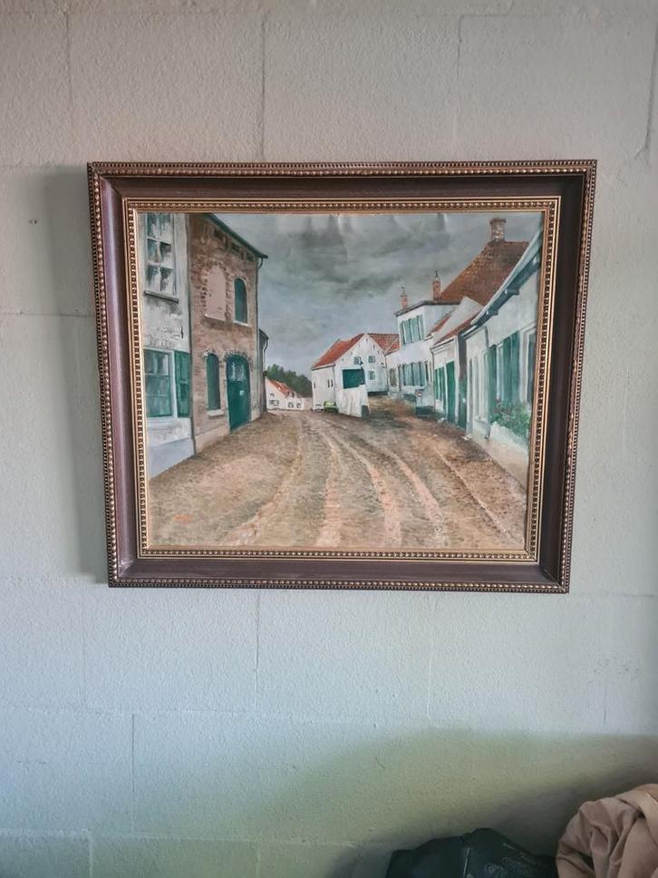 Schilderij van een pittoresk straatje, Antiek en Kunst, Kunst | Schilderijen | Klassiek, Ophalen of Verzenden