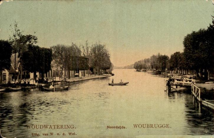 Woudwatering - Noordzijde Woubrugge - Bootjes, Verzamelen, Ansichtkaarten | Nederland, Gelopen, Zuid-Holland, Voor 1920, Ophalen of Verzenden