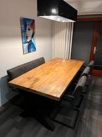 Eettafel van mangohout 220x100 + 3-zits bankje & 3 stoelen, Huis en Inrichting, Tafels | Eettafels, Ophalen, 200 cm of meer, 50 tot 100 cm