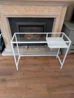 Wit metalen sidetable met glazen plaat, Huis en Inrichting, Tafels | Sidetables, Ophalen, 25 tot 50 cm, Rechthoekig, 100 tot 150 cm