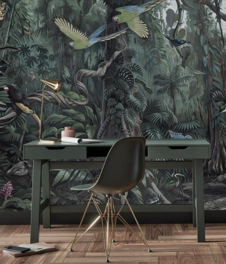 KEK Amsterdam Behangpaneel - Tropisch Landschap, Huis en Inrichting, Stoffering | Behang, Zwart, Bruin, Groen, minder dan 10 m²