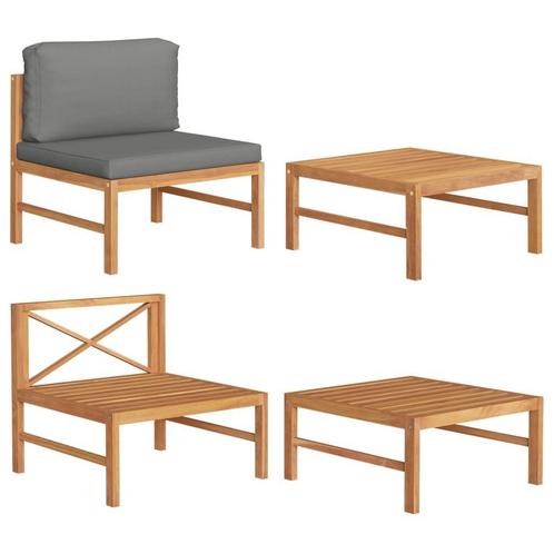 NIEUWE 2-delige Loungeset met donkergrijze kussens teakhout, Tuin en Terras, Tuinmeubel-accessoires, Nieuw, Ophalen of Verzenden