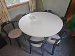 Ronde uitschuifbare/uitklapbare eettafel inclusief 6 stoelen, Ophalen, Zo goed als nieuw, Rond
