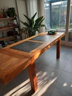 Handgemaakte teak met arduin stenen tafel - 260x100 cm, Gebruikt, Overige materialen, 200 cm of meer, Vijf personen of meer