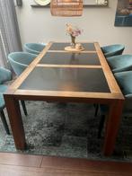 Notenhouten eettafel met natuursteen - Groot!, Huis en Inrichting, Tafels | Eettafels, Ophalen, Gebruikt, 100 tot 150 cm, 200 cm of meer