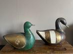 2 houten eenden met messing en beenbeslag uit India, Ophalen of Verzenden