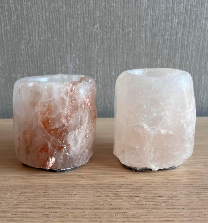 Zoutsteen Waxinelichthouders Set, Huis en Inrichting, Woonaccessoires | Kandelaars en Kaarsen, Zo goed als nieuw, Kandelaar, Minder dan 25 cm