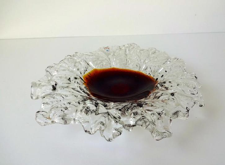 Glazen schaal helder rood kristalvorm Humppila Finland 3143-, Antiek en Kunst, Antiek | Glas en Kristal, Ophalen of Verzenden