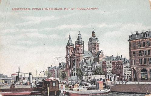 amsterdam 1907  pr hendrikkade boten  st nicolaaskerk, Verzamelen, Ansichtkaarten | Nederland, Noord-Holland, Voor 1920, Ophalen of Verzenden