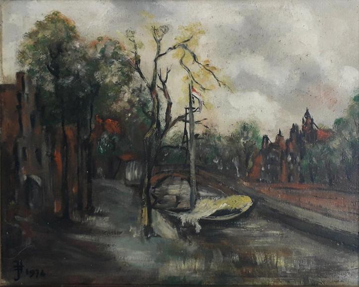 REGENACHTIG DORPJE IN DE HERFST🍂GUUR WEER ☔ EXPRESSIONISME, Antiek en Kunst, Kunst | Schilderijen | Klassiek, Ophalen of Verzenden