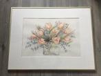 Aquarel bloemen in vaas.  In aluminiumlijst 81x61 cm, Antiek en Kunst, Kunst | Schilderijen | Klassiek, Ophalen