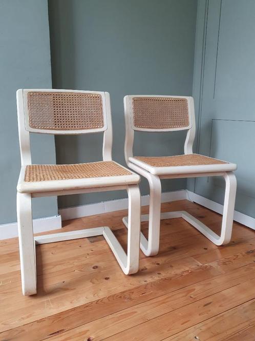Set Van 2 Lübke Sledestoelen – Cane / Webbing, Huis en Inrichting, Stoelen, Gebruikt, Twee, Hout, Riet of Rotan, Wit, Ophalen