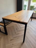 Houten eettafel incl bankje met stalen frame, Huis en Inrichting, Tafels | Eettafels, Ophalen, Gebruikt, 200 cm of meer, 50 tot 100 cm