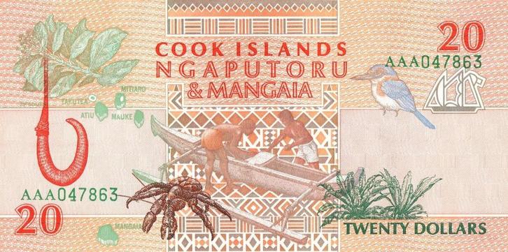 Cook Islands Ngaputorn & Mangaia bankbiljet 20 Dollars 1992, Postzegels en Munten, Bankbiljetten | Oceanië, Los biljet, Ophalen of Verzenden