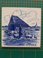 tegeltje, Texel herder, schapen en de schapenschuur, Ophalen of Verzenden, 1960 tot 1980, Ongelopen, Waddeneilanden