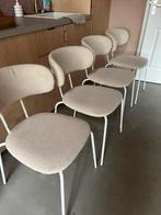 4x Eetkamerstoel Wit Bouclé, Ophalen, Gebruikt, Wit, Vier