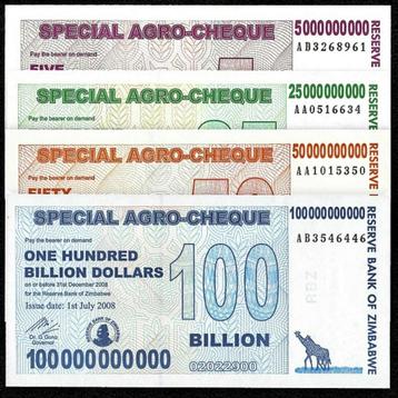 Zimbabwe 2008 Agro-Cheque, 4 biljetten NU € 59,00 (UNC) beschikbaar voor biedingen