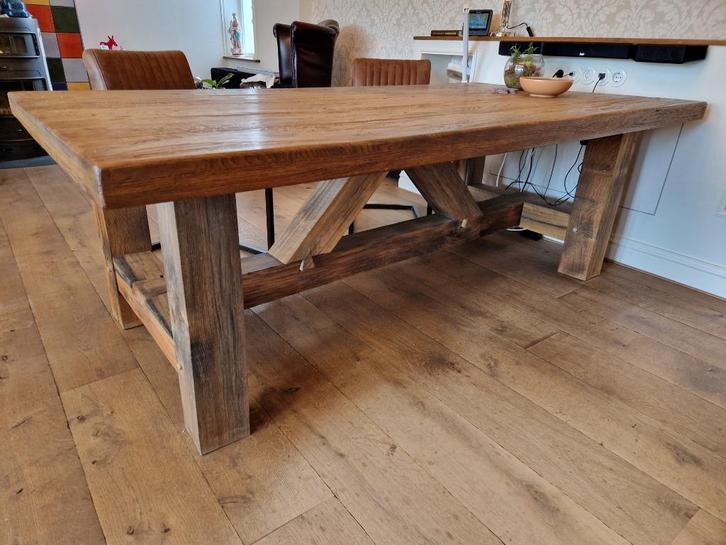 Eiken tafel 220x115 massief robuust 8 persoons, Huis en Inrichting, Tafels | Eettafels, Gebruikt, 100 tot 150 cm, 200 cm of meer