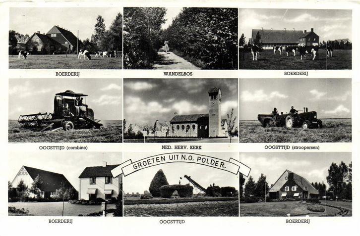 Groeten uit N.O. Polder. - 9 afb - 1957 gelopen, Verzamelen, Ansichtkaarten | Nederland, Gelopen, Noord-Brabant, 1940 tot 1960